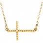 14k Yellow Gold Beaded Sideways Cross Necklace