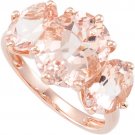14k Gold Genuine Morganite 3-Stone Anniversary Ring, Rose Gold or White Gold