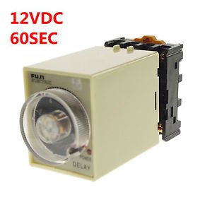 1PCS 12VDC Power off delay Time Timer Relay 0-60 seconds With Socket Base PF083A