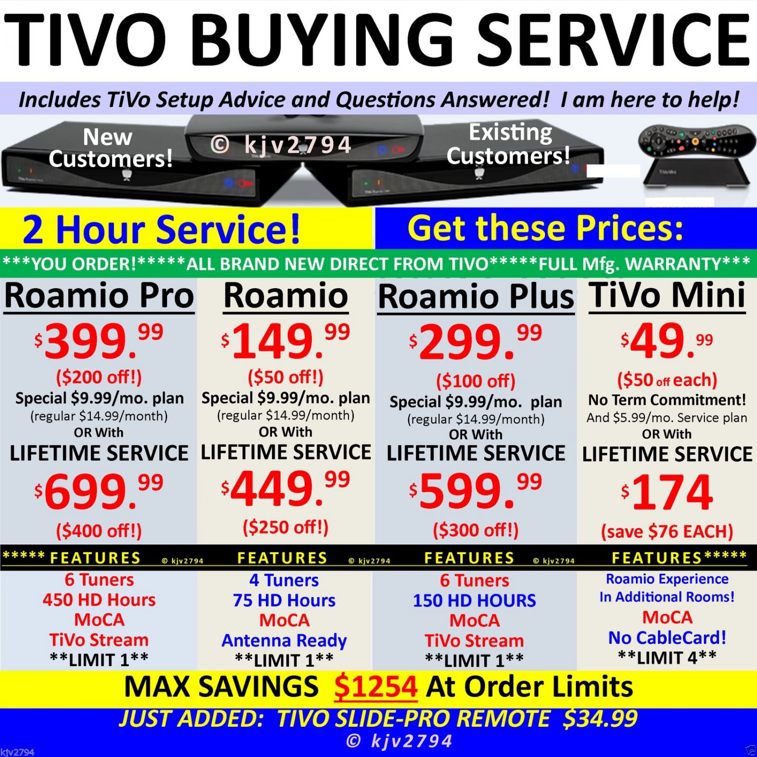 Tivo PROMO DISCOUNT Buyer's Service! Roamio Plus Pro Mini Lifetime Stream