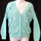 NEW Spense Knits Small 4 6  Seafoam Green Cotton Crocheted LS Cardigan Sweater
