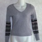 NEW Cherry Knit Junior Large 11 13 Light Gray V-Neck Long Sleeve Striped Sweater