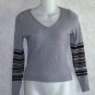 NEW Cherry Knit Junior Large 11 13 Light Gray V-Neck Long Sleeve Striped Sweater
