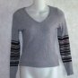 NEW Cherry Knit Junior Large 11 13 Light Gray V-Neck Long Sleeve Striped Sweater