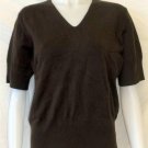 XL 16 18 Extra Large Van Heusen Women Dark Brown Half-Sleeve V-Neck Sweater
