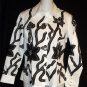 D & Y Small 4 6 White Black Appliqued Embroidered Floral LS Blouse Shirt