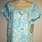 NEW Allyson Whitmore Small 4 6 Teal White Floral Scoopneck Peasant Blouse Top