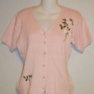 R & K Originals 8 Medium Pale Pink Ramie Cotton Short Sleeve Cardigan Sweater