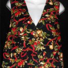 Hand Made Large 12 14 Reversable Black Christmas Holly Acorn V Neck Cotton Vest