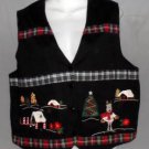 Nutcracker Large 12 14 Black Christmas Tree Reindeer V Neck Lined Cotton Vest