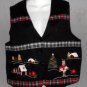 Nutcracker Large 12 14 Black Christmas Tree Reindeer V Neck Lined Cotton Vest