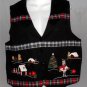 Nutcracker Large 12 14 Black Christmas Tree Reindeer V Neck Lined Cotton Vest