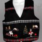 Nutcracker Large 12 14 Black Christmas Tree Reindeer V Neck Lined Cotton Vest