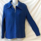 Liz & Co. Large 12 14  Blue Ribbed Zipper Turtle Neck LS Faux Cable Knit Sweater