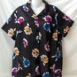 K 10 Small 4 6 Vintage Black Blue White Pink Gold Floral Button Front SS Blouse