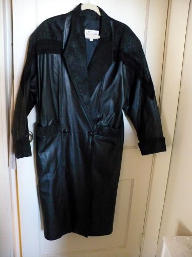 Womens Black LEATHER TRENCH Coat Long -  Size PS