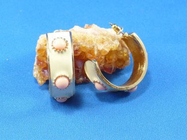 Soft Pink & White/Cream Half Hoop Pierced Post Surgical Steel Drop Earrings