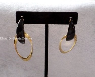 Gold Tone Black Dangle Drop Earrings Surgical Steel Post
