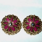 Gold Dark Pink Crystal Stud Surgical Steel Earrings