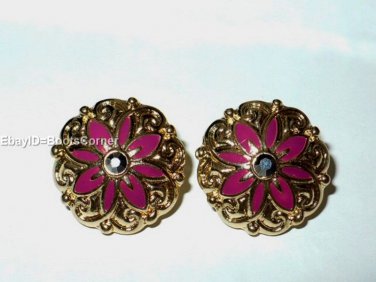Gold Dark Pink Crystal Stud Surgical Steel Earrings