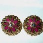 Gold Dark Pink Crystal Stud Surgical Steel Earrings