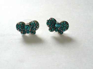 Green Bowtie Crystal Stud Earrings Surgical Steel Post