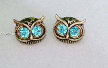 Owl Green Crystal Stud Earrings Surgical Steel Post