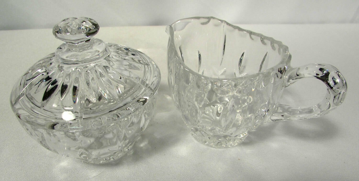 Vintage Pressed Glass Creamer & Sugar Set w/ Lid NICE