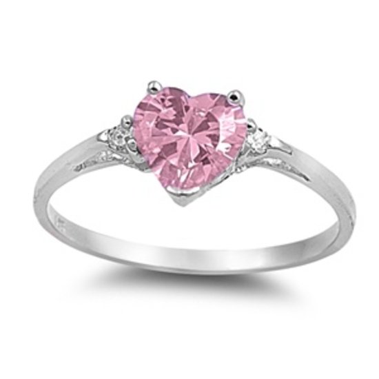 Silver 1CT HEART LOVE BIRTHSTONE PINK CZ TOURMALINE 925 Sterling Silver Promise