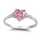 Silver 1CT HEART LOVE BIRTHSTONE PINK CZ TOURMALINE 925 Sterling Silver Promise