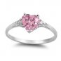 Silver 1CT HEART LOVE BIRTHSTONE PINK CZ TOURMALINE 925 Sterling Silver Promise