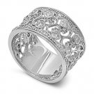 Silver Brilliant Filigree Band Cubic Zirconia Vintage Inspired Ring Solid Sterli