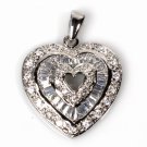 Vintage Inspired Pave Cubic Zirconia Heart Pendant Sterling Silver Antique Style