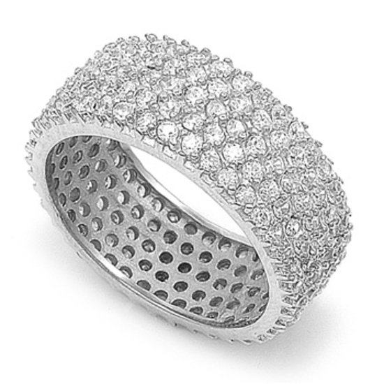 Five Row Micro Pave CZ 8mm Eternity Wide Band Ring 925 Sterling Silver ...