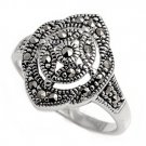 Antique Vintage Art Deco Cubic Zirconia Silver Marcasite Ring Sterling Silver MA