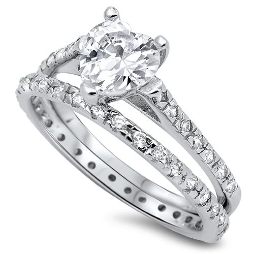Sterling Silver 2.5CT Pave Heart Shape Cubic Zirconia Wedding Ring Set Bridal