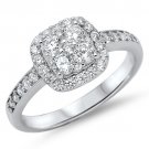 ROUND CLUSTER CZ HALO ENGAGEMENT RING Solid Sterling Silver Sterling Silver