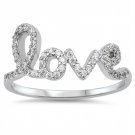 PAVE CZ LOVE SCRIPT FASHION RING .925 Solid Sterling Silver Love Ring Sterling S