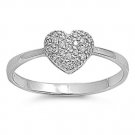 Silver Pave Heart Shape Cubic Zirconia Fashion Ring Solid Sterling CLEAR
