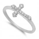 Silver STERLING SILVER SIDEWAYS CROSS CZ Designer Fashion Ring Solid Sterling CL