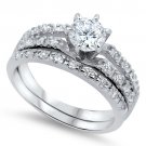 2CT ROUND CUT CZ .925 Sterling Silver Engagement Bridal Wedding Ring Set Bridal