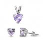 .925 Sterling Silver Sets - Alexandrite CZ Heart Solitaire Jewelry Set Pendant &