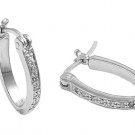 Half Pave Cubic Zirconia Huggie Leverback Earrings Sterling Silver CLEAR