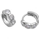 Brilliant Bezel Set Three Stone CZ Huggie Hoop Earrings Sterling Silver CLEAR