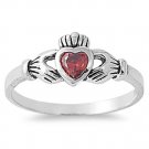 1CT Garnet Cubic Zirconia Claddagh Engagement Ring 7 mm (0.30 inch) Irish Promis