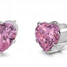 PINK 6mm Heart Shape Pink CZ Solitaire Stud Earrings Sterling Silver Stud Earrin