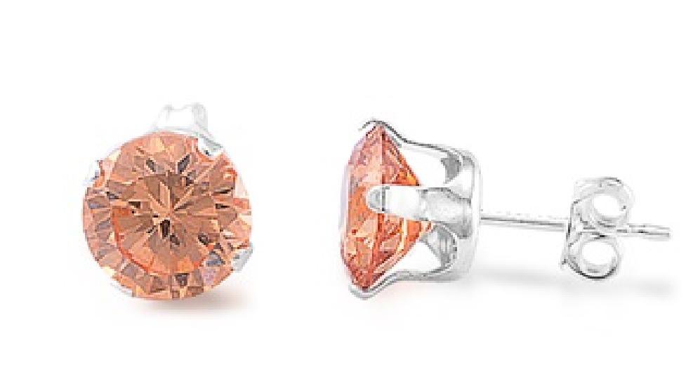 CHAMPAGNE 1CT Brilliant Cut Champagne Cubic Zirconia Stud Earrings Sterling Silv