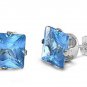 BLUE TOPAZ 3mm Square Cut Blue Topaz Cubic Zirconia Stud Earrings Sterling Silve