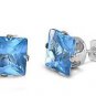 BLUE TOPAZ 3mm Square Cut Blue Topaz Cubic Zirconia Stud Earrings Sterling Silve