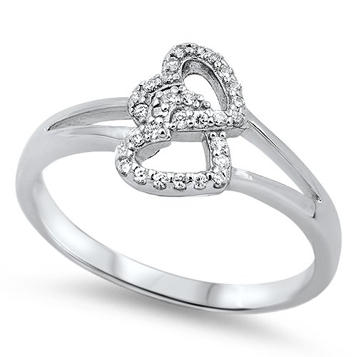 DOUBLE INTERLOCKED HEARTS CZ 925 Sterling Silver Promise Ring Size 5-10 Sterling